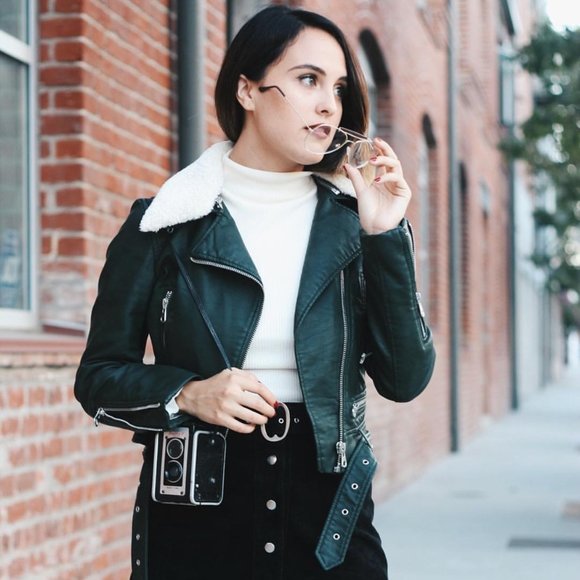 Zara Dark Green Faux Leather Aviator Jacket - Picture 1 of 4
